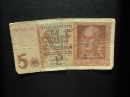 ALLEMAGNE : 5 REICHSMARK   1.8.1942    C.A. 179a, *  / P 186a **     Pr.Tb à TB *** - 5 Reichsmark