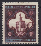 SAN MARINO 1894 PALAZZO DEL GOVERNO 25 CENTESIMI N.24 G.O MH* CENTRATO - Unused Stamps