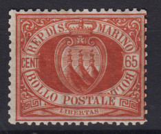SAN MARINO 1892-94 STEMMA 65 CENTESIMI N.19 G.I MNH** BEN CENTRATO - Unused Stamps