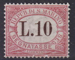 SAN MARINO 1897-1919 SEGNATASSE 10 LIRE N.9 G.I MNH** CENTRATO - Nuevos