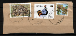 Uganda 1995 + 2007, 3 Stamps On A Piece Of Paper, Wild Animals: Snake (o), Used - Kenya, Uganda & Tanganyika