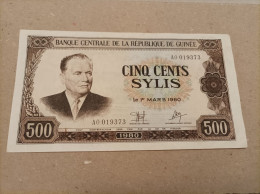 Billete De Guinea De 500 Sylis, Nº Bajisimo A0019373, AUNC - Guinea