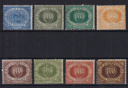 SAN MARINO 1892-94 SERIETTA CIFRA E STEMMI 8 V. G.O MLH* - Unused Stamps