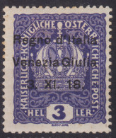 OCCUPAZIONI VENEZIA GIULIA 1918 3 HELLER N.1 G.O MH* - Venezia Giulia