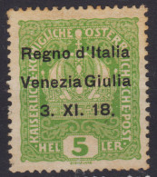 OCCUPAZIONI VENEZIA GIULIA 1918 5 HELLER N.2 G.O MH* - Vénétie Julienne