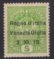 OCCUPAZIONI VENEZIA GIULIA 1918 5 HELLER N.2 G.O MH* - Venezia Giulia