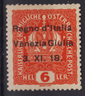 OCCUPAZIONI VENEZIA GIULIA 1918 6 HELLER N.3 G.O MH* - Venezia Giulia