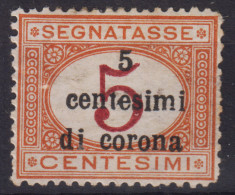 OCCUPAZIONI TRENTO E TRIESTE 1919 SEGNATASSE 5 C. SU 5 C. N.1 G.O MH* CENTRATO - Trentin & Trieste