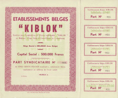 - Titre De 1935 - Etablissements Belges KIBLOK - Société En Participations - Blanco - - Industrie