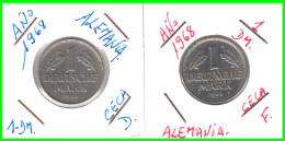 ALEMANIA - DEUTSCHLAND - GERMANY - 2 -MONEDAS DE 1.00 DM ESPIGAS Y AGUILA DEL AÑO 1968 CON LAS CECAS - D - F. - 1 Mark