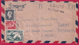 GUERRE INDOCHINE RECOMMANDE PROVISOIRE SECTEUR 414 GANDON DULAC POUR BESANCON DOUBS 1947 LETTRE COVER - Guerra D'Indocina/Vietnam