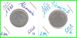 ALEMANIA - DEUTSCHLAND - GERMANY - 2 -MONEDAS DE 1.00 DM ESPIGAS Y AGUILA DEL AÑO 1973 CON LAS CECAS - G - F. - 1 Mark