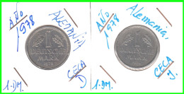 ALEMANIA - DEUTSCHLAND - GERMANY - 2 -MONEDAS DE 1.00 DM ESPIGAS Y AGUILA DEL AÑO 1978 CON LAS CECAS - D - J. - 1 Marco