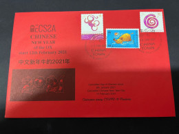 11-10-2023 (4 U 4) Red Envelope - Chinese New Year Of The Ox (Hong Kong + Australia New Year Stamps) 20 X 14 Cm - Chinese New Year