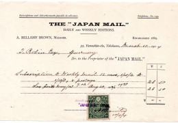 70557 - Japan - 1904 - 2S Fiskalmarke A Quittung Fuer Zeitungsabo Der "Japan Mail" (englischsprachige Tageszeitung) - Brieven En Documenten