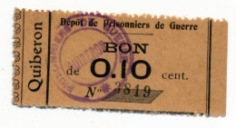 1914-1918 // P.O.W. // Bon De Prisonnier De Guerre // QUIBERON  // Bon De Dix Centimes - Autres & Non Classés