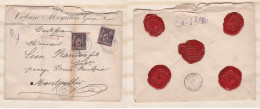 Enveloppe 1887 Cabane Meyrueis Ganges Pour Montpellier . 2 Timbres + 5 Sceaux En Cire - 1876-1898 Sage (Tipo II)