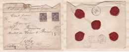 Enveloppe 1886 Cabane Meyrueis Ganges Pour Vichy . 2 Timbres + 5 Sceaux En Cire  - 1876-1898 Sage (Tipo II)