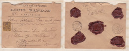 Enveloppe 1894 Vignobles Des Cévennes RANDON Louis Propriétaire à Sauve Pour Montpellier ,1 Timbre + 5 Sceaux En Cire  - 1876-1898 Sage (Type II)
