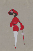 Mode Art Nouveau Art Déco * CPA Illustrateur * Femme Coiffe Chapeau Costume Ombrelle Parapluie Hat * Jugendstil Dos 1900 - Fashion