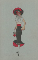Mode Art Nouveau Art Déco * CPA Illustrateur * Femme Coiffe Chapeau Robe Sac à Main Hat * Jugendstil Dos 1900 - Fashion