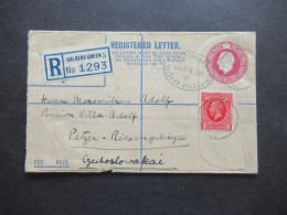 GB 1936 GA Umschlag Registered Letter / Registered Golders Green 5 Nach Petzer Riesengebrge CSR Mit Ank. Stempel - Brieven En Documenten