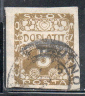 CZECH CECA CZECHOSLOVAKIA CESKA CECOSLOVACCHIA 1918 1920 POSTAGE DUE  DOPLATIT 5h USED USATO OBLITERE' - Postage Due