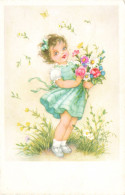 ILLUSTRATEUR NON SIGNE - Petite Fille Tenant Un Bouquet De Fleurs - Carte Postale Ancienne - 1900-1949