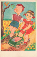 ILLUSTRATEUR SIGNE - HA - Deux Enfants Promenant Un Landeau Et Une Poupée  - Carte Postale Ancienne - Otros & Sin Clasificación