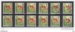 JAPAN:  1966/69  RED  FISH  -  7 Y. USED  STAMPS  -  REP.  12  EXEMPLARY  -  YV/TELL. 837 - Used Stamps