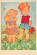 ILLUSTRATEUR SIGNE - HA -  Deux Enfants Dans Une Prairie - Carte Postale Ancienne - Otros & Sin Clasificación