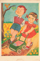 ILLUSTRATEUR SIGNE - HA -  Deux Enfants Promenant Un Landeau Et Une Poupée - Carte Postale Ancienne - Otros & Sin Clasificación