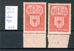 Belgique  N° 743  Pl 1 Et 2  X     Armoiries - ....-1960