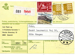 70566 - Dänemark - 1977 - 2@10Kr Wappen MiF A NN-PaketKte EBELTOFT -> SKAGEN - Lettres & Documents