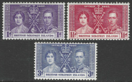 British Solomon Islands. 1937 KGVI Coronation. MH Complete Set. SG 57-59 - Islas Salomón (...-1978)