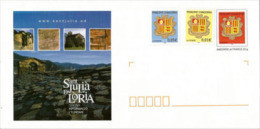 Entier Postal Village De Saint Julia De Loria,église Romane Sant Roma D'Auvinya., Etat Neuf, Avec T-p Blasons Ajoutés - Ganzsachen & Prêts-à-poster