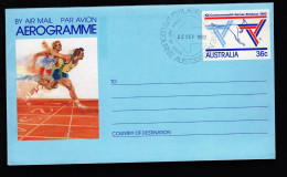 Australia Aerogramme 1982 36c Athletics First Day Cancellation - Aerograms