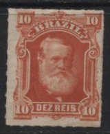 Brazil (52) 1878 Emperor Dom Pedro 10r. Red. Unused. Hinged. - Usados