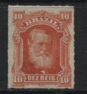 Brazil (53) 1878 Emperor Dom Pedro 10r. Red. Unused. Hinged. - Usati