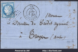 FRANCE N° 60A SUR LETTRE AVEC GC 3080 RAMERUPT AUBE + CAD DU 09/09/1873 - 1871-1875 Cérès