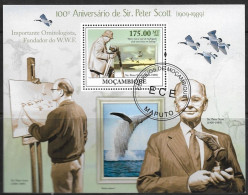 MOZAMBIQUE WWF, 100 Anniversaire De Sir Peter Scott, Oiseaux, Baleine. Yvert BF 213. Oblitérés, Used - Usati