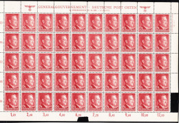 OCCUPATION POLAND 3th REICH - GENERALGOUVERNEMENT GG Michel 78 ** FULL SHEET WITH MINOR ERRORS - A BARGAIN !! 50 Stamps - Occupazione 1938 – 45