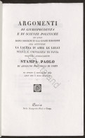 P. Stampa - Argomenti Di Giurisprudenza E Scienze Politiche - Laurea Pavia 1840 - Altri & Non Classificati