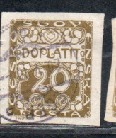 CZECH CECA CZECHOSLOVAKIA CESKA CECOSLOVACCHIA 1918 1920 POSTAGE DUE DOPLATIT 20h USED USATO OBLITERE' - Timbres-taxe