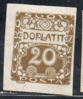 CZECH CECA CZECHOSLOVAKIA CESKA CECOSLOVACCHIA 1918 1920 POSTAGE DUE DOPLATIT 20h MH - Segnatasse