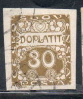 CZECH CECA CZECHOSLOVAKIA CESKA CECOSLOVACCHIA 1918 1920 POSTAGE DUE DOPLATIT 30h USED USATO OBLITERE' - Strafport