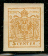 Antichi Stati Italiani - Lombardo Veneto - 1884 - Ristampa Del 5 Cent Arancio (R1) Con Parte Di Filigrana Lettere - Gomm - Altri & Non Classificati