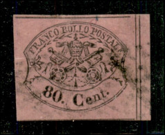 Antichi Stati Italiani - Stato Pontificio - 1867 - 80 Cent (20) Bordo Foglio A Destra - Usato Con Annullo A Griglia - Le - Sonstige & Ohne Zuordnung