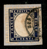 Regno - Vittorio Emanuele II - 20 Cent (2) Bordo Foglio - Usato A Bergamo Su Piccolo Frammento - Otros & Sin Clasificación