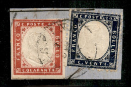 Regno - Vittorio Emanuele II - 1862 - 20 Cent (2) + 40 Cent (16E - Sardegna) In Uso Misto Su Frammento Da Messina - Sonstige & Ohne Zuordnung